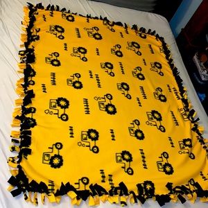 Yellow/Black Tractor Double Tie Fleece Toddler Blanket